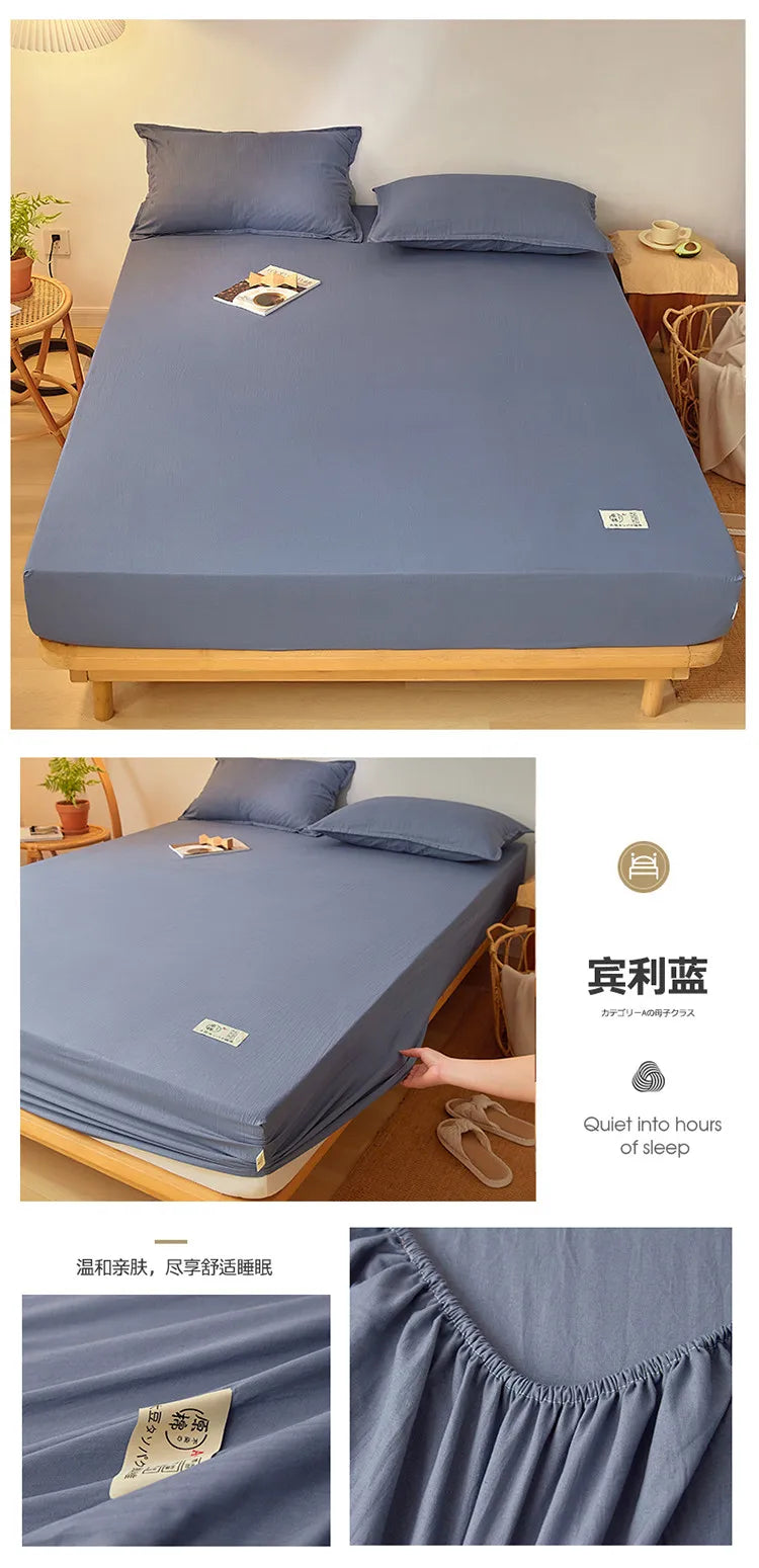 Sábana bajera de algodón 100% con banda elástica, Funda de colchón ajustable antideslizante de Color sólido para cama individual, doble, King y Queen