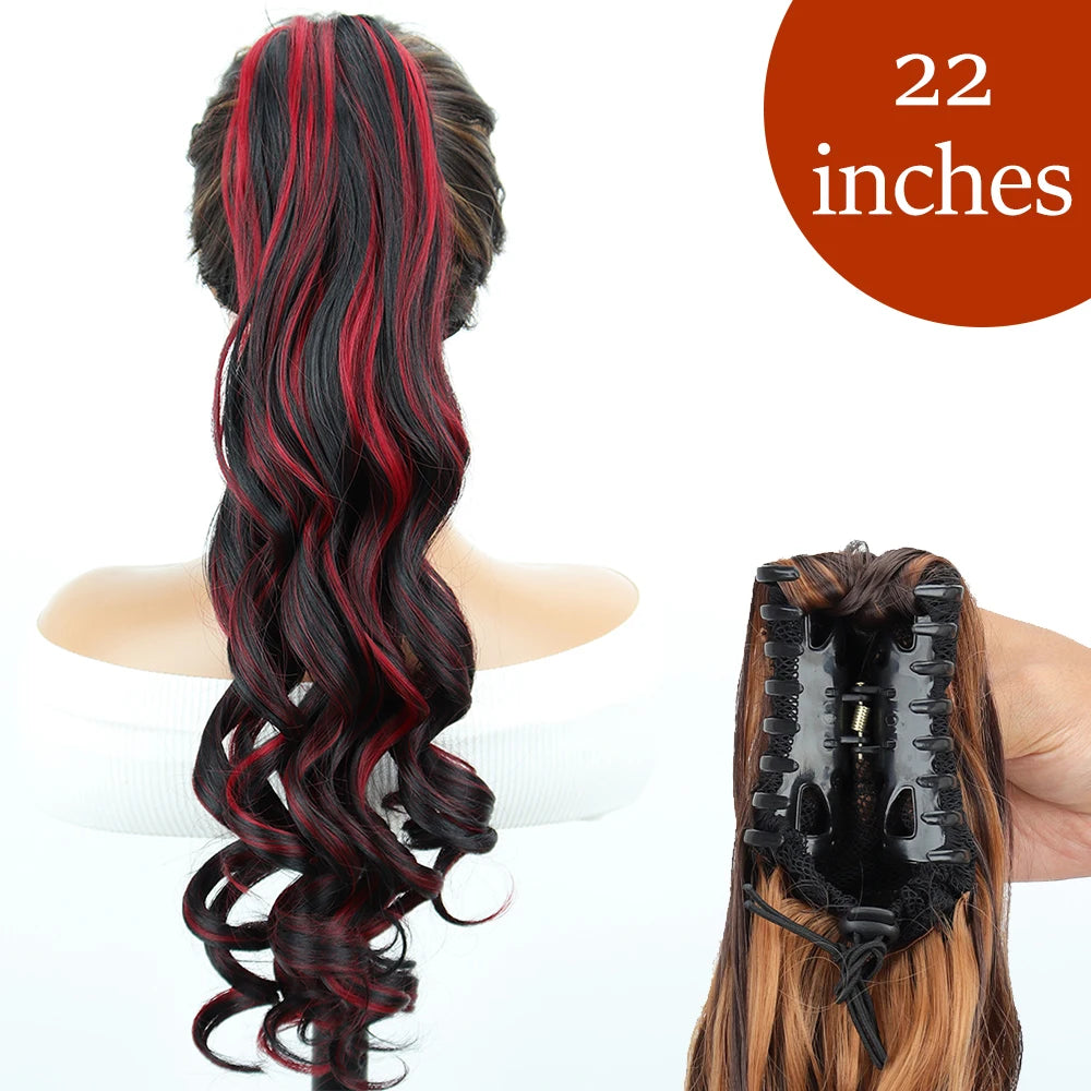 Extensiones de cabello de cola de caballo con Clip de garra larga y recta sintética, pieza de cabello de cola de caballo resistente al calor de 24 pulgadas para mujer, fiesta diaria