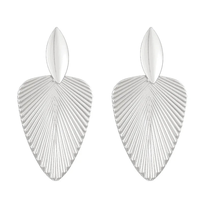 Pendientes grandes con colgante de hoja texturizada de Metal avanzado para mujer, joyerÃa de fiesta de moda exagerada, pendiente de gota geométrico de Color dorado