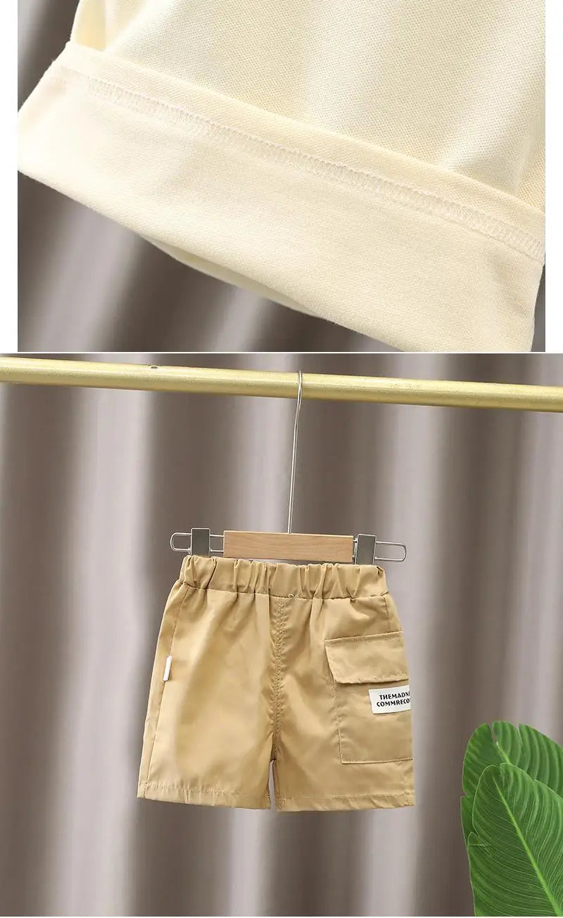 1Set Boys Girls Leisure Set Fashion Children Short Sleeve Shorts Sets Summer Kids Clothes Baby Tee Pants Solid Color Tracksuits