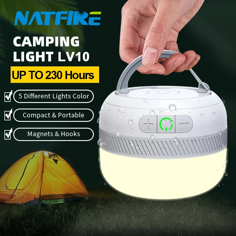 Linterna de Camping recargable LV10, linterna de Camping de 230 horas con imán, accesorio de iluminación, carpa de pesca, luz de emergencia portátil