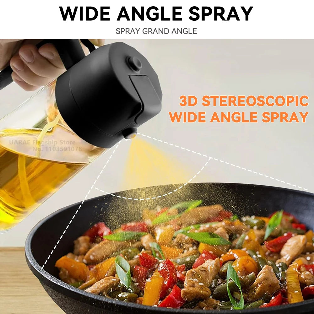 Botella vacía de aceite de 500mL, pulverizador y vertedor 2 en 1, contenedor de aceite de plástico, dispensador de aceite de cocina, vaporizador, vinagrera para acampar y barbacoa