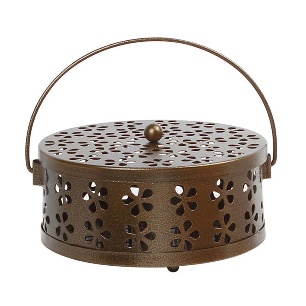 Soporte de bobina de Mosquito de Metal con tapa y mango, quemador de incienso, soporte de bobina repelente de mosquitos para el hogar y Camping al aire libre