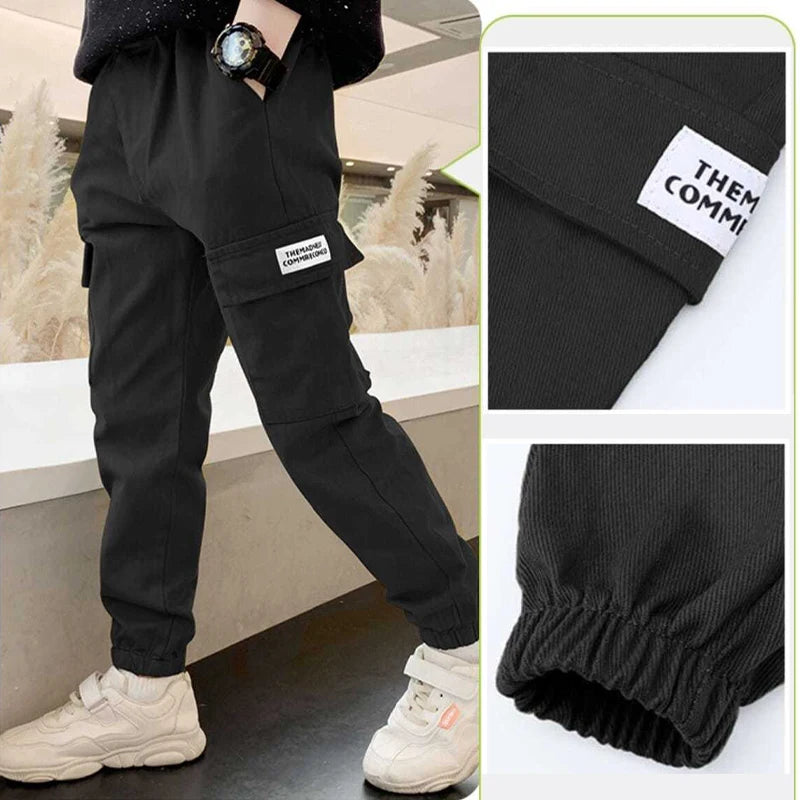 Primavera otoño niños moda guapo pantalones Cargo niños carta deportes pantalones adolescentes Casual pantalones de chándal finos 4-12 años