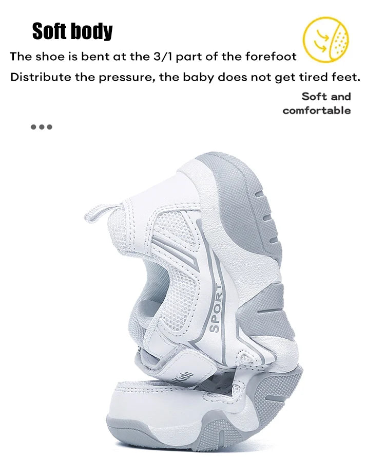 Zapatos blancos transpirables para caminar para niños, zapatillas informales de malla de verano para niños, tenis deportivos al aire libre antideslizantes