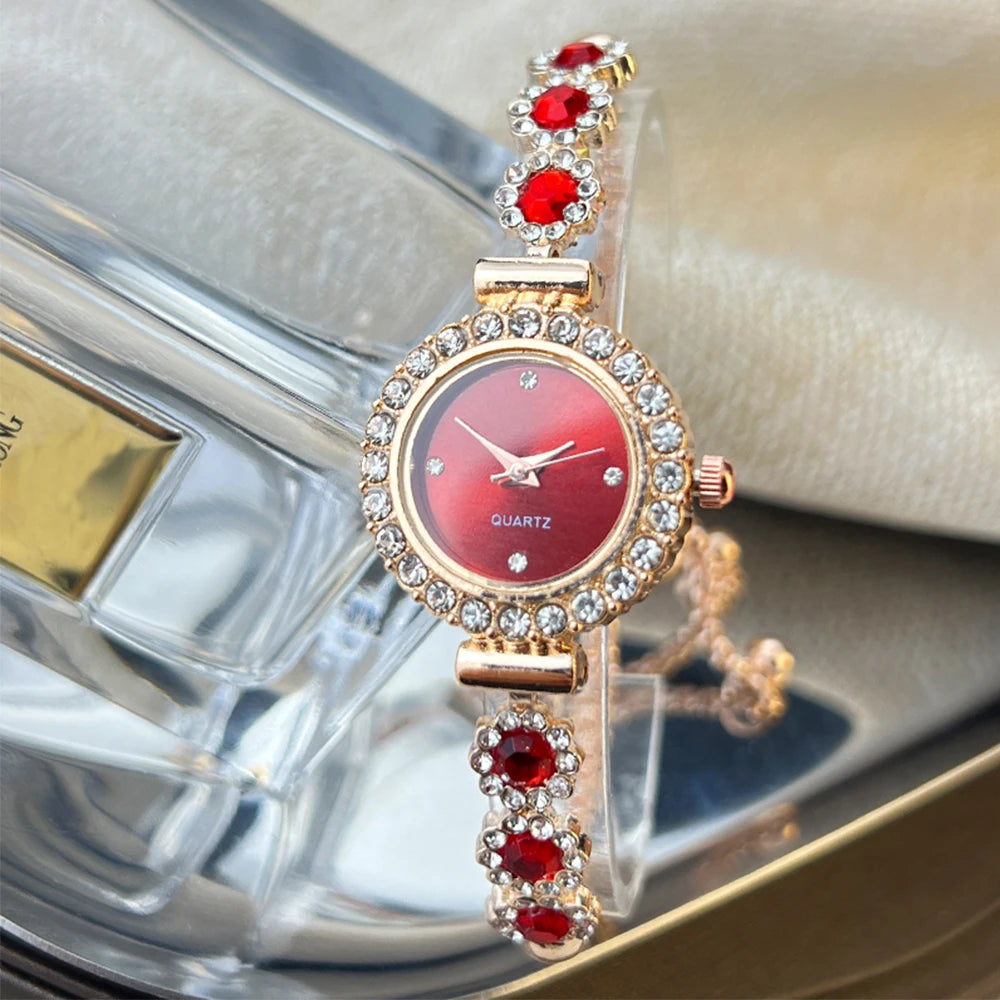 Conjunto de reloj de pulsera de Calcedonia de comercio exterior con luz de diamante, reloj de cuarzo de lujo en vivo, nuevo reloj de mujer con diamantes