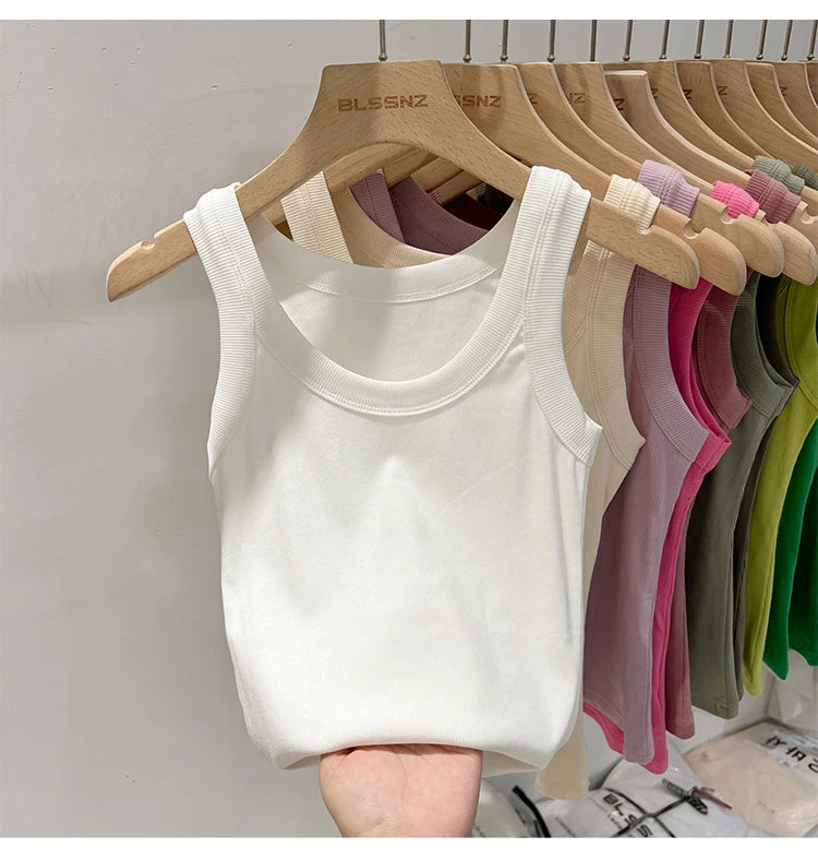 Zjaiss, camiseta sin mangas acanalada con cuello redondo liso para mujer, camisola para mujer, camiseta sin mangas elástica básica de verano 2025, camiseta sin mangas sólida con cuello redondo