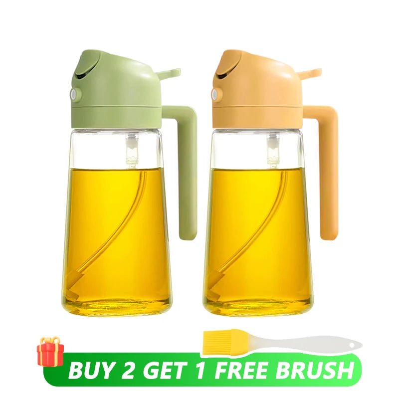 Botella vacía de aceite de 500mL, pulverizador y vertedor 2 en 1, contenedor de aceite de plástico, dispensador de aceite de cocina, vaporizador, vinagrera para acampar y barbacoa