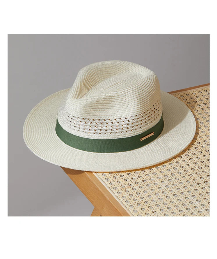 Sombrero de paja de Jazz Panamá de talla grande de 60cm para hombre y mujer, sombrero de sol con agujero para protección solar para exteriores, sombrero de playa de ala ancha para verano para hombre