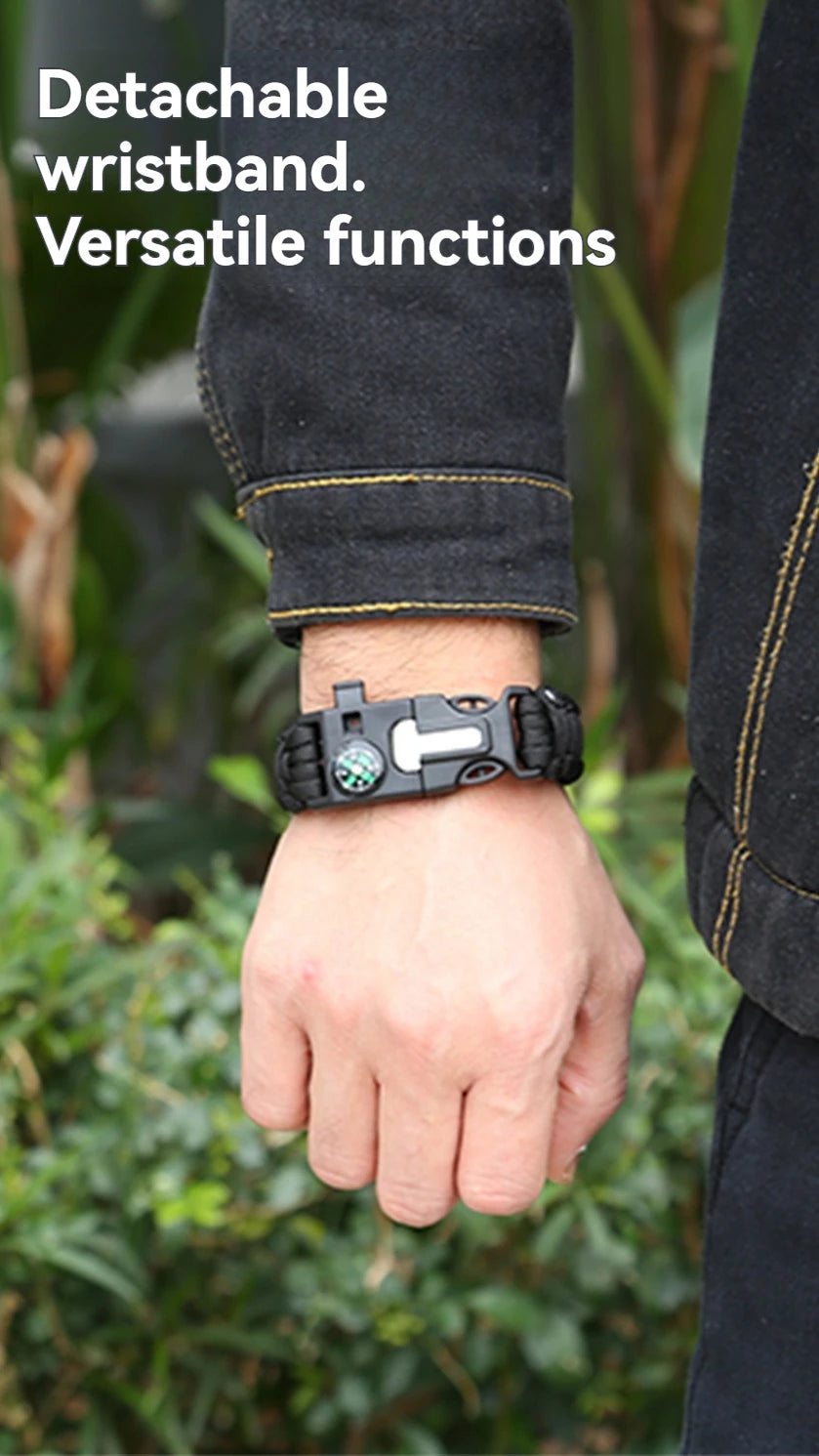 Pulsera de rescate de emergencia, cuerda tejida cinco en uno para muñeca, brújula, cuerda de mano de supervivencia, senderismo al aire libre, camping, viajes, ciclismo