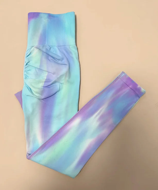 Nuevas mallas de gimnasio de cintura alta teñidas con lazo, Push Up, pantalones deportivos gruesos sin costuras, mallas elásticas suaves para entrenamiento de Yoga para mujer