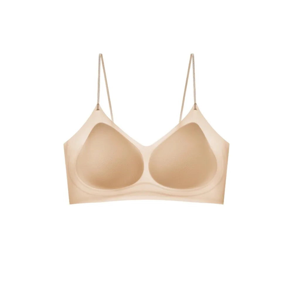 Cómodo sujetador inalámbrico a prueba de golpes con escote en V profundo, lencería antiflacidez, sujetador sin costuras, ropa interior push-up ajustable para niñas