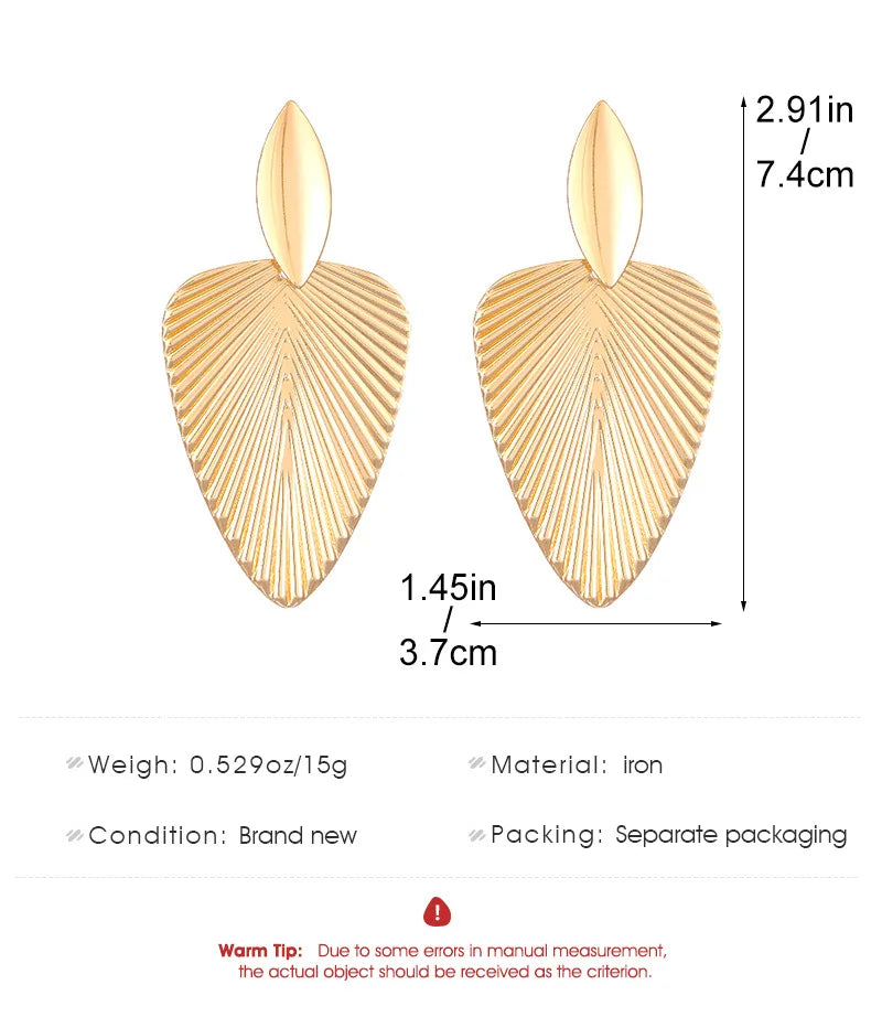 Pendientes grandes con colgante de hoja texturizada de Metal avanzado para mujer, joyerÃa de fiesta de moda exagerada, pendiente de gota geométrico de Color dorado