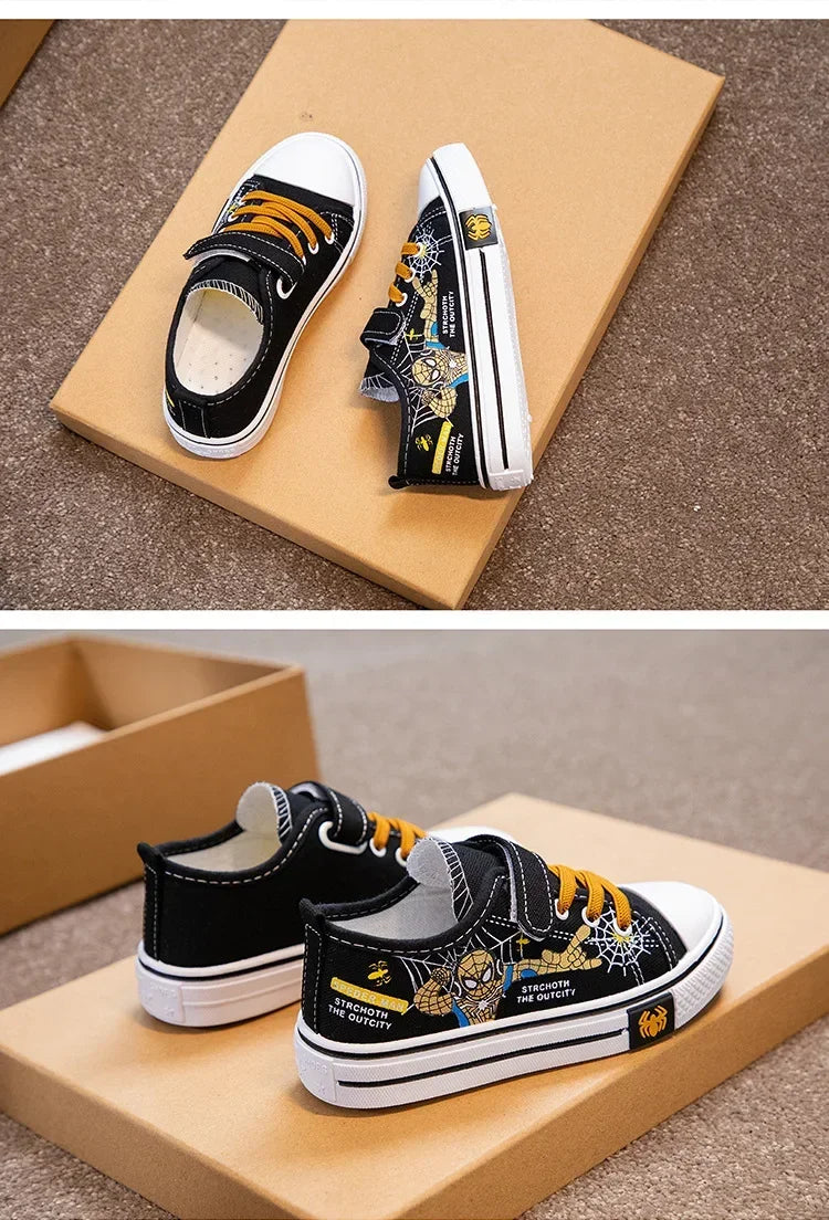 Zapatos de lona Disney para niños, zapatillas de deporte de Spiderman para niños, zapatos antideslizantes para estudiantes, zapatos deportivos de fondo suave para exteriores