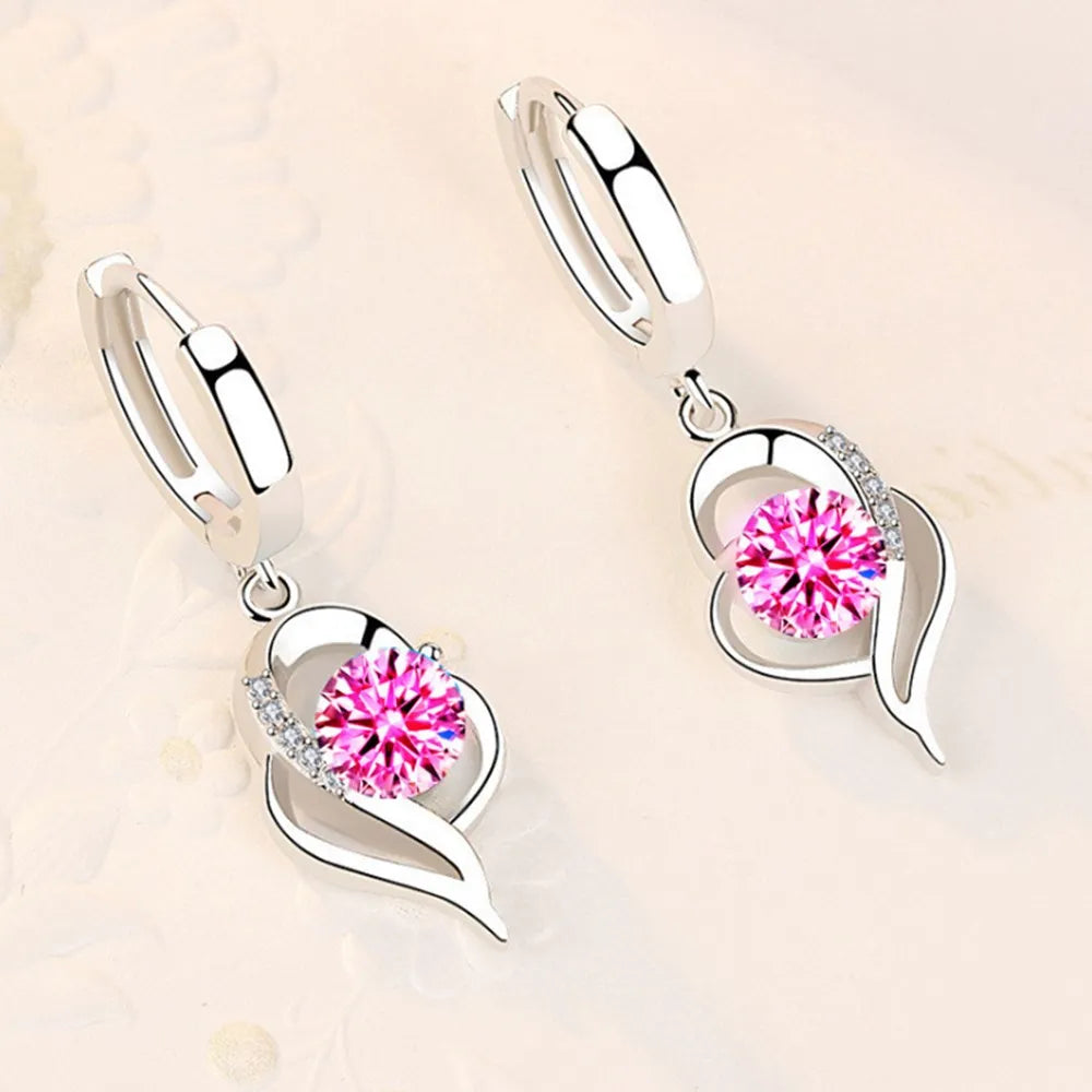 Pendientes de plata de ley 925 con circonita de cristal para mujer, joyería de moda de alta calidad, azul, rosa, blanco y morado, superventas