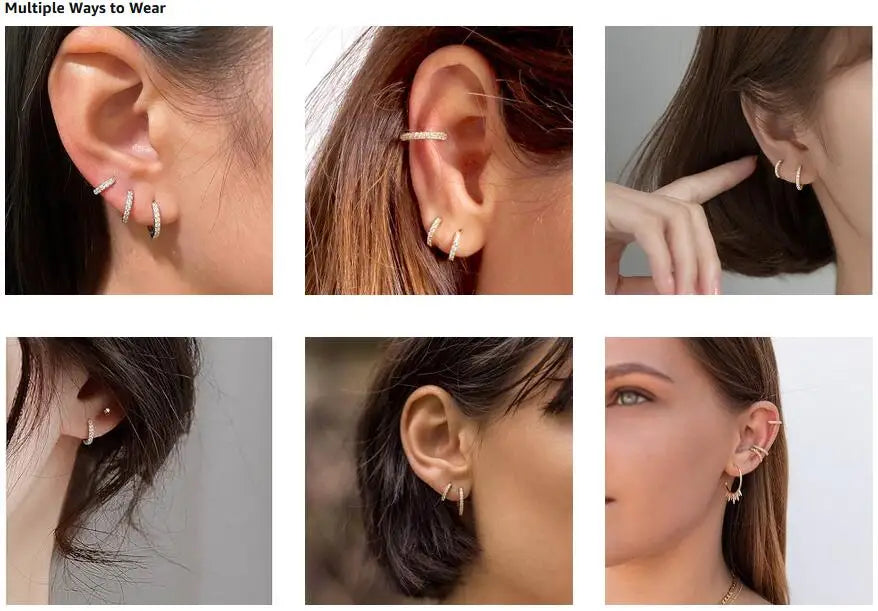 Pendientes de aro pequeños de Plata de Ley 925 con circonita, Huggie, chapado en oro de 14 quilates, Piercing para cartílago, pendientes pequeños para mujeres y hombres