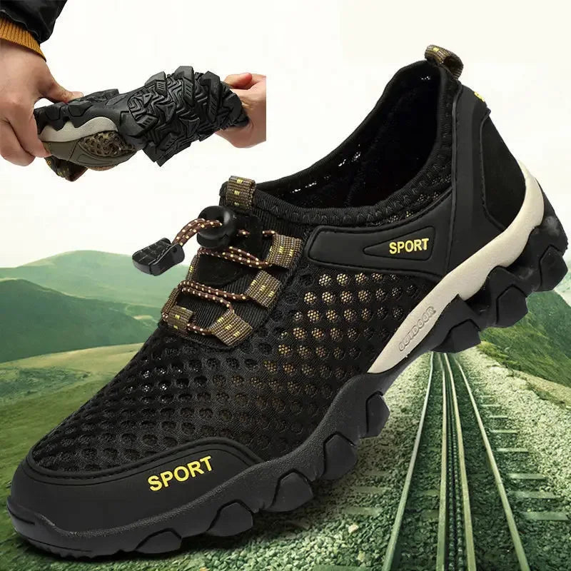 Zapatos de malla transpirables a la moda de verano, zapatillas de tenis informales para hombre, zapatos de senderismo antideslizantes para hombre, zapatos de senderismo para hombre