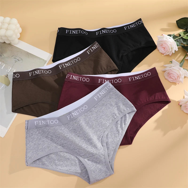 FINETOO, 3 uds., ropa interior con cinturón de algodón con letras, bragas para mujer, bragas sexis transpirables de cintura baja, lencerÃa cómoda elástica para mujer