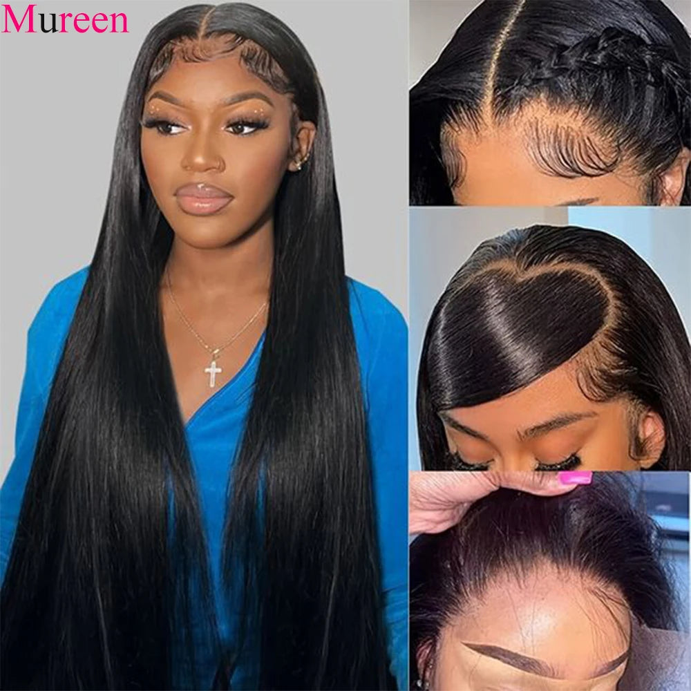 Peluca frontal de encaje de cabello liso de 250% de densidad, cabello humano 13x4 HD, peluca con malla frontal para mujeres, pelucas de cabello humano
