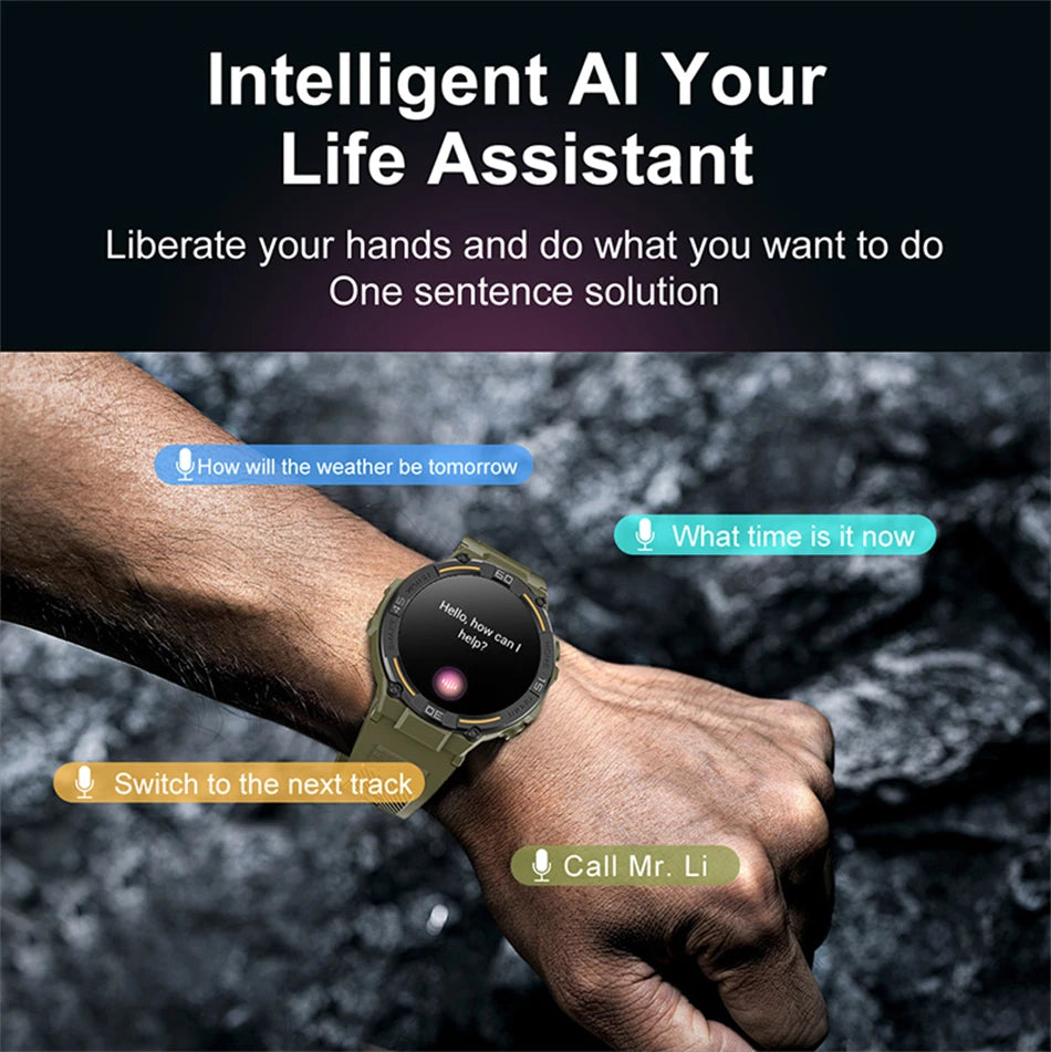 Reloj inteligente militar para hombre, dispositivo con pantalla HD de 360x360, linterna, control de la salud, resistente al agua, control del ritmo cardÃaco, llamadas BT, para Android e IOS