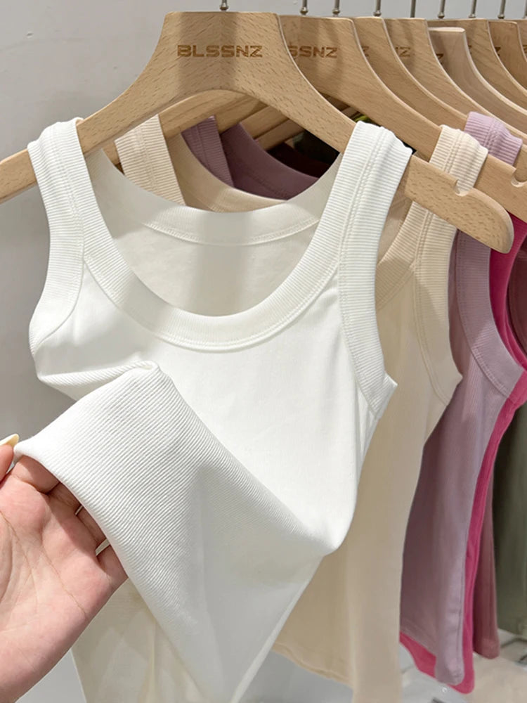 Zjaiss, camiseta sin mangas acanalada con cuello redondo liso para mujer, camisola para mujer, camiseta sin mangas elástica básica de verano 2025, camiseta sin mangas sólida con cuello redondo