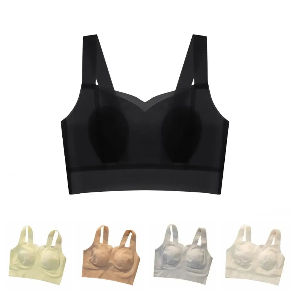 Sujetador ultrafino inalámbrico con escote en V profundo para mujer, sujetador sin costuras con pechos recogidos de seda helada, lencería de Copa grande, sujetadores push-up, regalos
