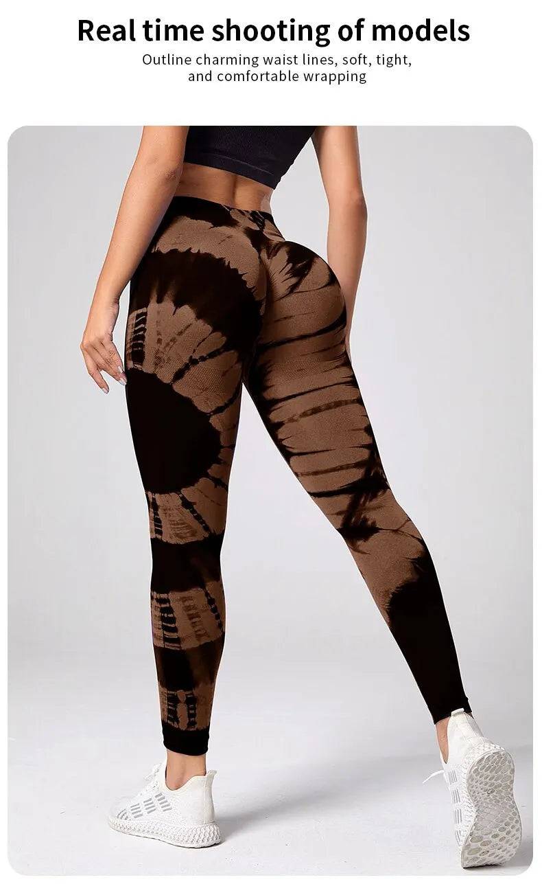 Mallas deportivas sin costuras para mujer, pantalones de Yoga de cintura alta, efecto Tie Dye, para entrenamiento, realce de glúteos, para gimnasio