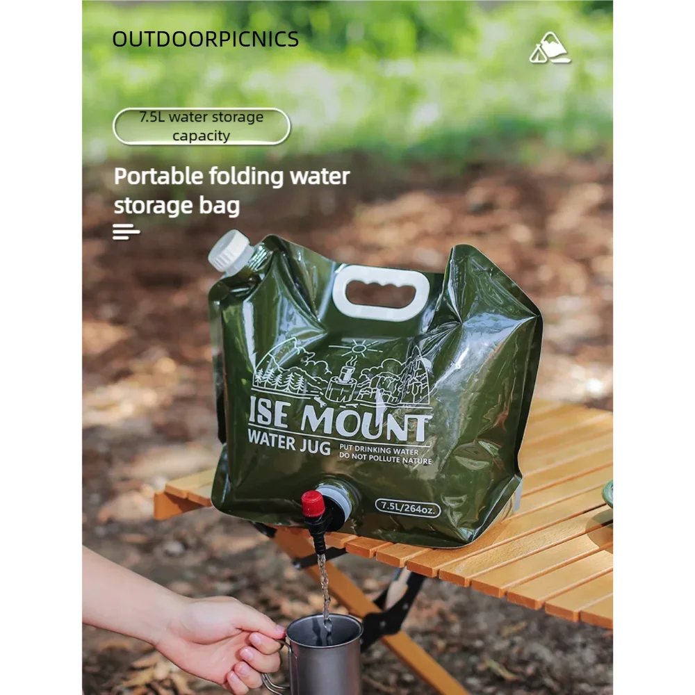 TARKA-bolsa de agua plegable para acampar, 7,5l, bolsa de agua portátil para exteriores, jarra de agua, cubo de agua con válvula de agua para Picnic, campamento y escalada