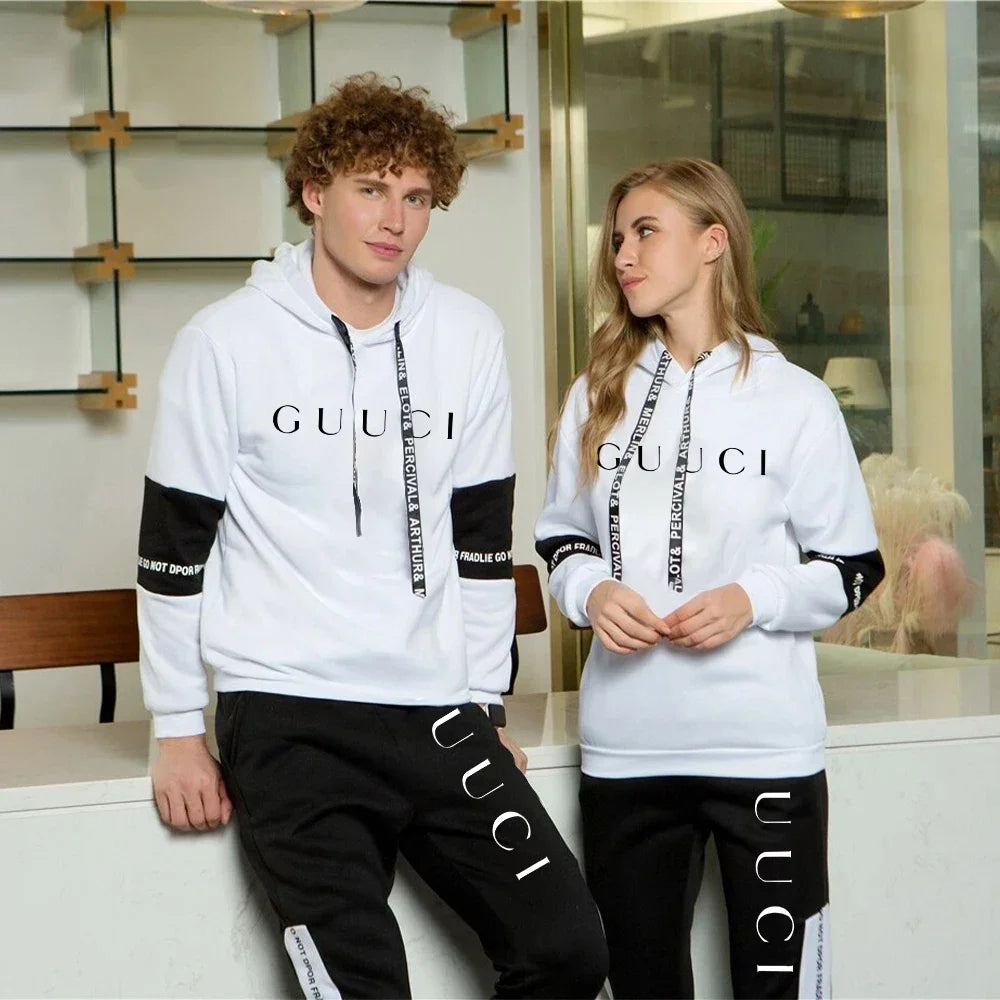 Chándal para hombre, Sudadera con capucha cálida + Pantalones de chándal, conjuntos de 2 uds., Top o pantalones blancos y negros de alta calidad para invierno, ropa informal para correr