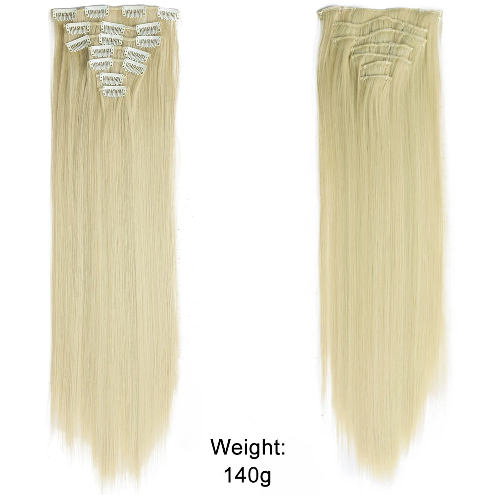 7 unids/set 16 Clips extensión de cabello negro largo liso pelo Natural Ombre peluca fibra resistente al calor para peinado de mujer