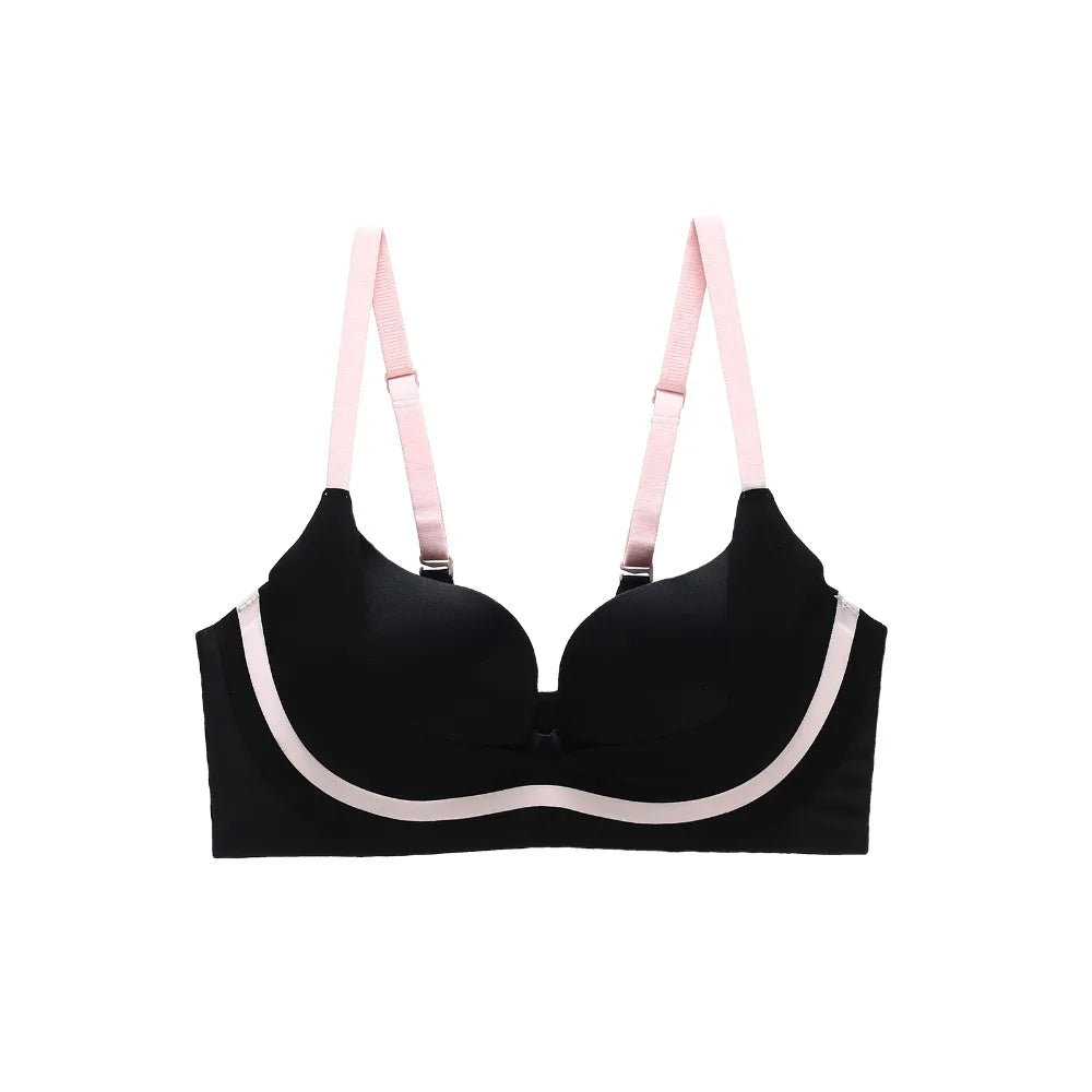 Sujetador ajustado inalámbrico con escote en V profundo, sujetador sin costuras a prueba de golpes para mujer, lencería antiflacidez, ropa interior push-up para niñas