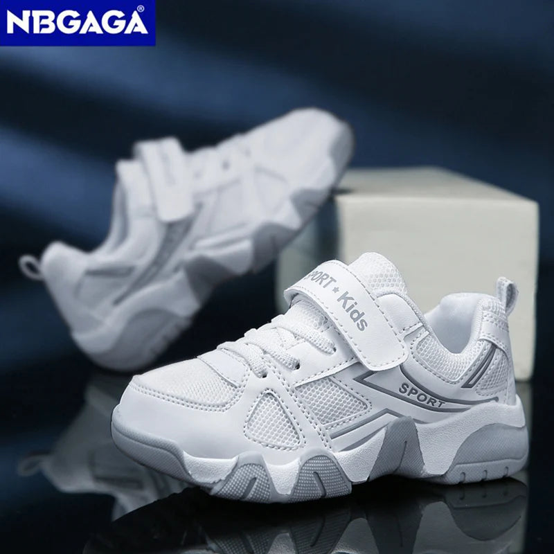Zapatos blancos transpirables para caminar para niños, zapatillas informales de malla de verano para niños, tenis deportivos al aire libre antideslizantes