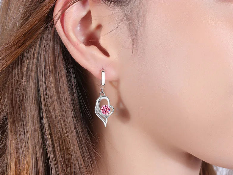 Pendientes de plata de ley 925 con circonita de cristal para mujer, joyería de moda de alta calidad, azul, rosa, blanco y morado, superventas