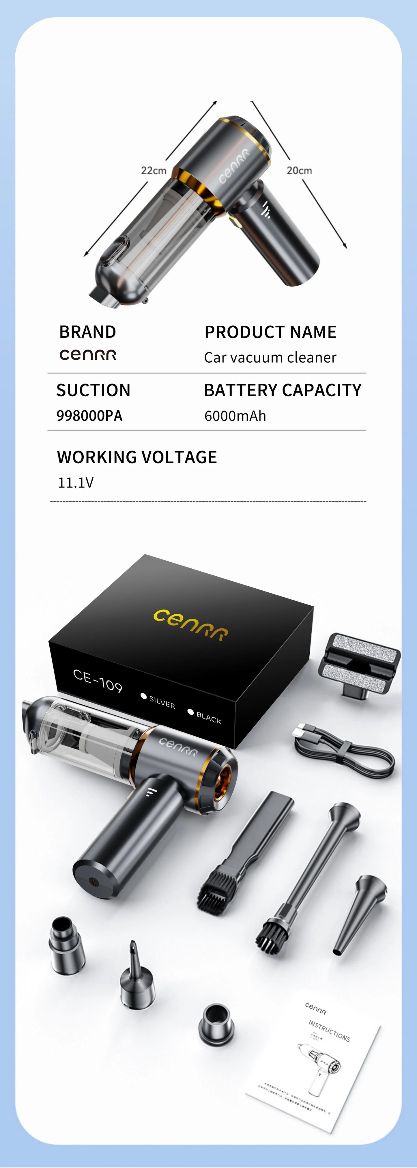 CENRR 2025 NUEVO Aspirador de Coche Potente Mini 998000 Aspirador portátil PA para electrodomésticos, soplador de mano, limpiador de coche