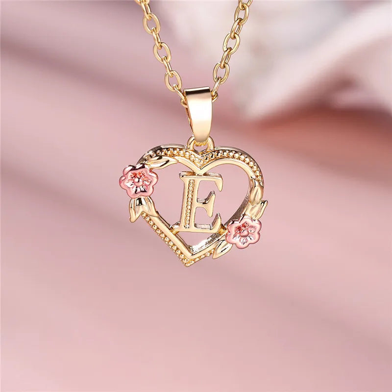 Collar con colgante de flor y letra de A-Z para mujer, Color oro amarillo, joyerÃa de boda, regalo para mujer