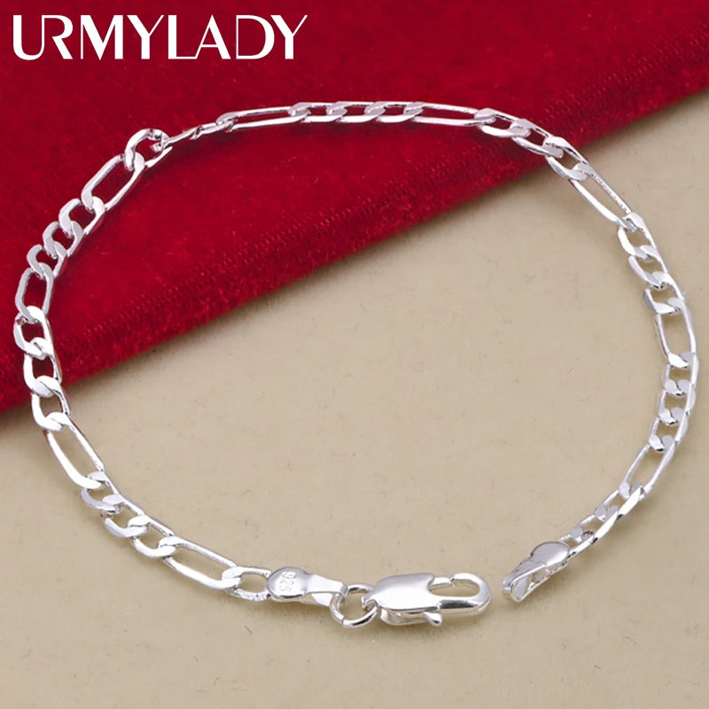 Noble nuevo llega Plata de Ley 925 cadena de 4MM para hombres mujeres pulsera collar conjunto de joyerÃa señora regalos de Navidad encantos boda