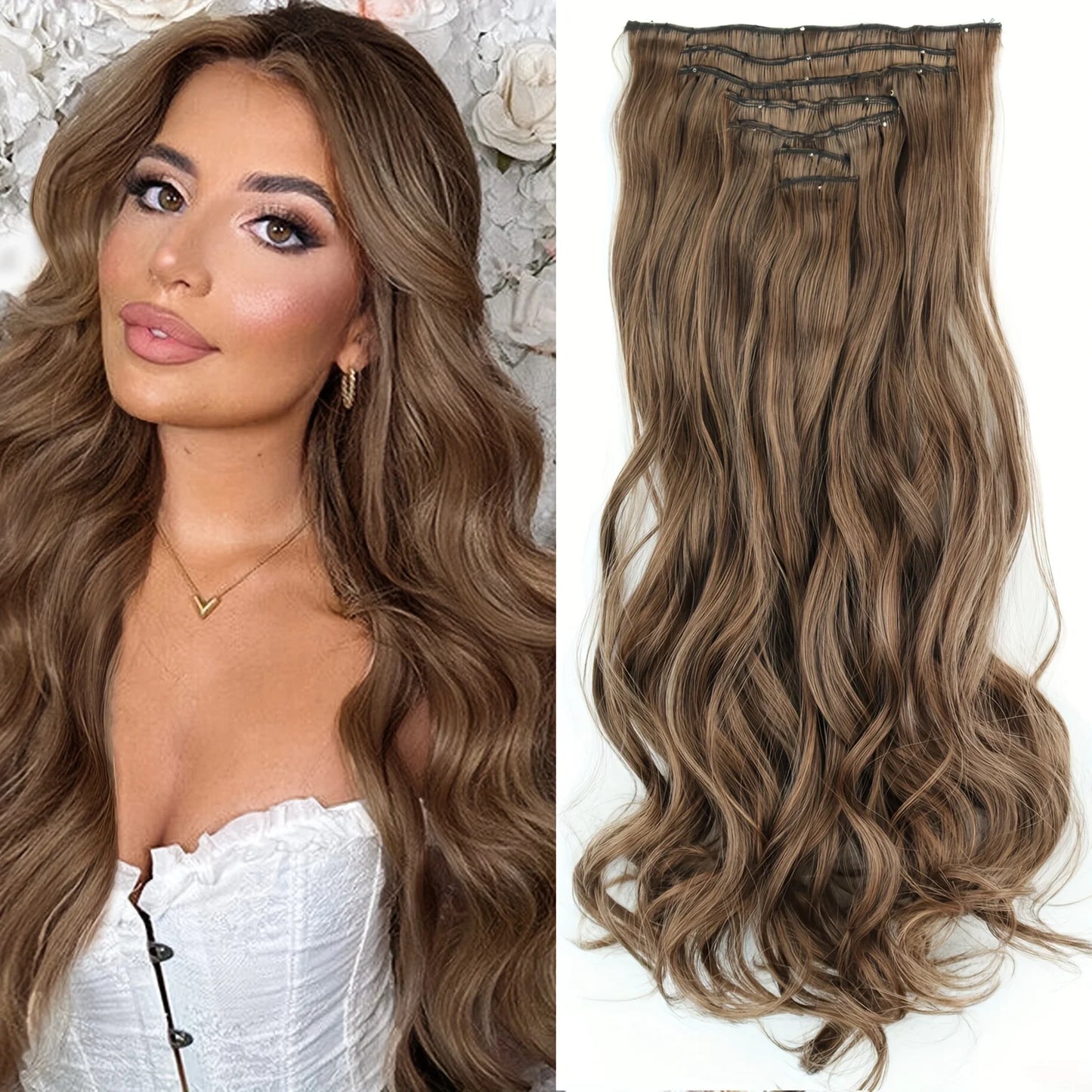 7 unids/set 16 Clips extensión de cabello negro largo liso pelo Natural Ombre peluca fibra resistente al calor para peinado de mujer