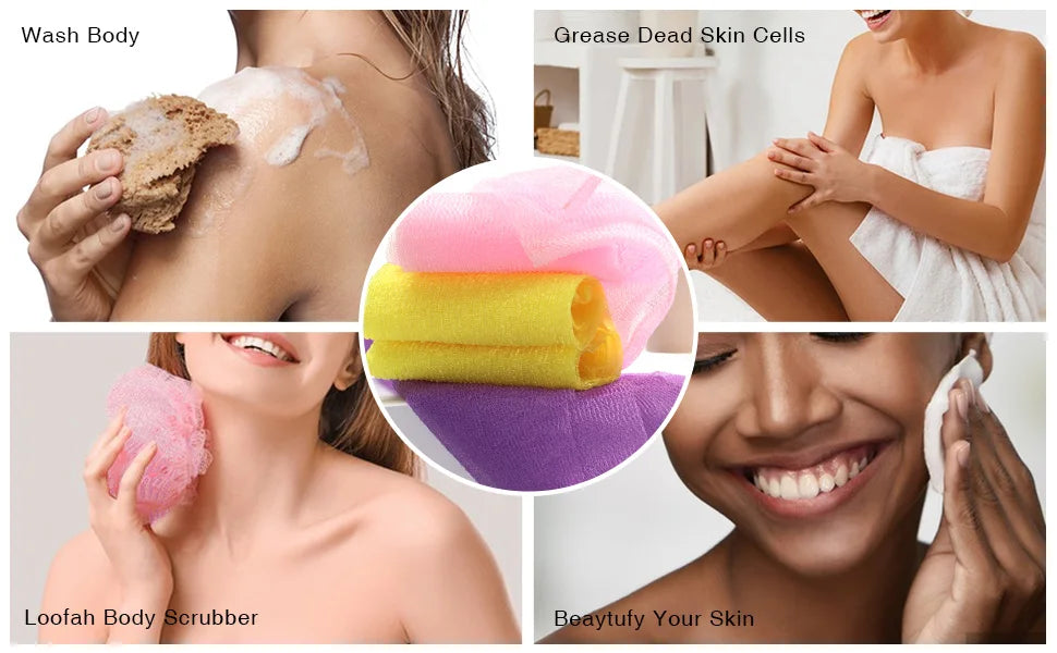 (Paquete de 3) Esponja exfoliante de lufa, toalla exfoliante, esponja de red africana, toallita japonesa, exfoliante corporal para el cuerpo