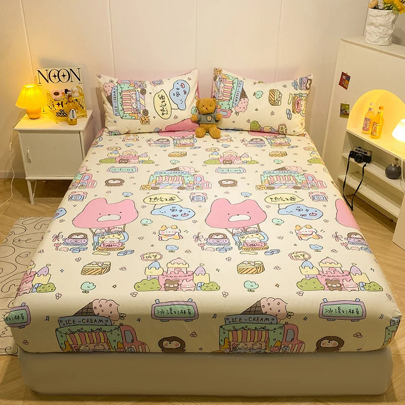 Bonenjoy-sábana bajera de algodón puro con estampado de dibujos animados de coche, funda de cama elástica, Sábana inferior individual, tamaño Queen, sin funda de almohada, 1 unidad