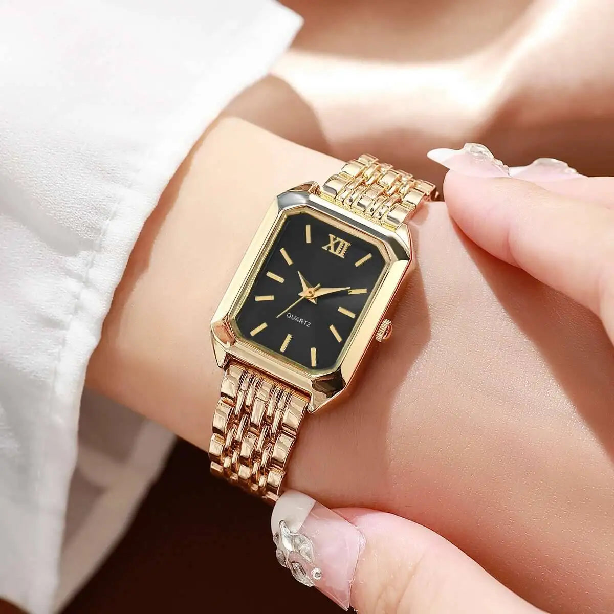 Reloj de cuarzo rectangular a la moda para Mujer, relojes de pulsera analógicos de lujo, Reloj de Mujer para niñas, Reloj de regalo (sin caja)