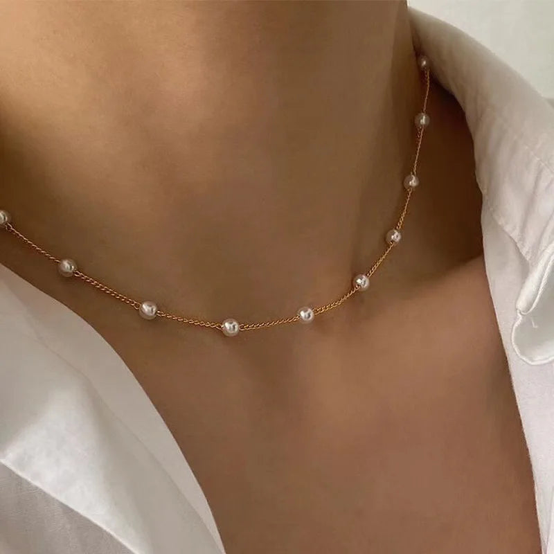 FTCY-Conjunto de collar de perlas para mujer, 3 uds., oro de 14 quilates, colgante de corazón de amor a la moda, resistente al agua, hipoalergénico, cadena para el cuello, joyerÃa