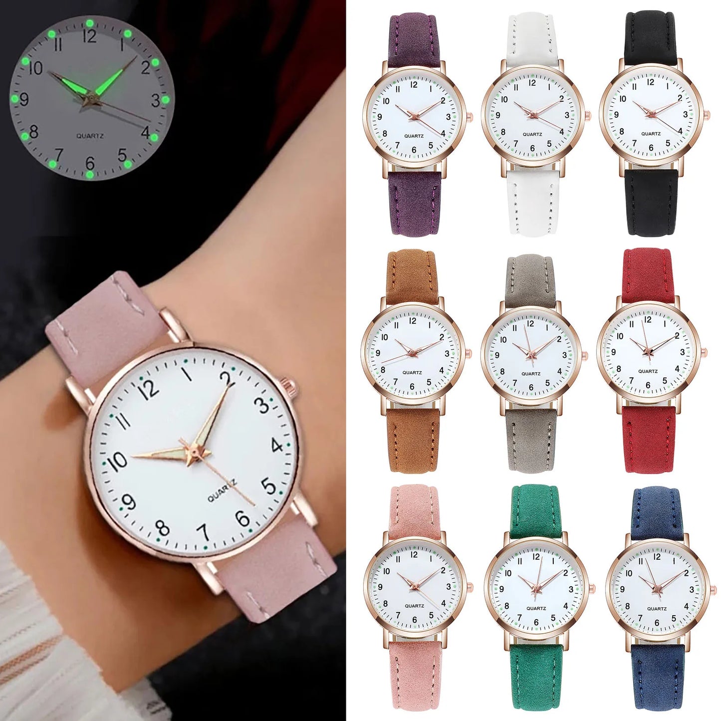 Reloj de Mujer a la moda para Mujer, relojes con correa de cuero, Reloj de pulsera luminoso de cuarzo analógico de lujo para Mujer, Reloj femenino