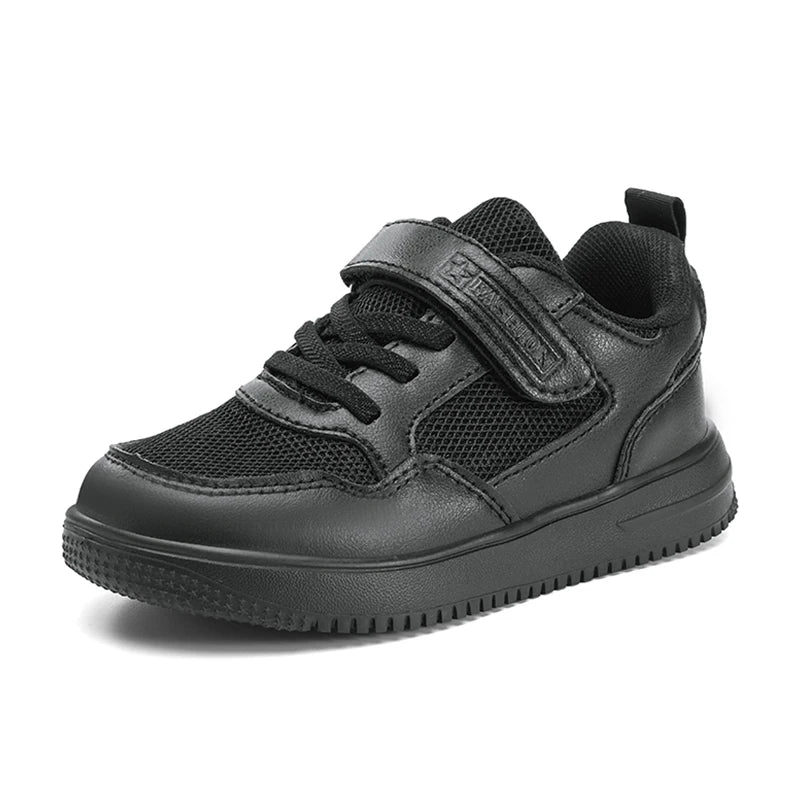 Zapatillas de deporte para niños, zapatos informales de cuero negro, zapatos planos para caminar para estudiantes, calzado deportivo ligero antideslizante para tenis para niñas