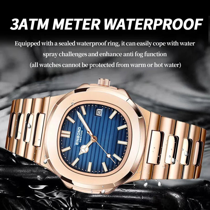 Nuevo Reloj informal de negocios de oro rosa, Reloj de lujo para Hombre, relojes automáticos, relojes de pulsera de cuarzo de alta moda para Hombre, regalos, Reloj para Hombre