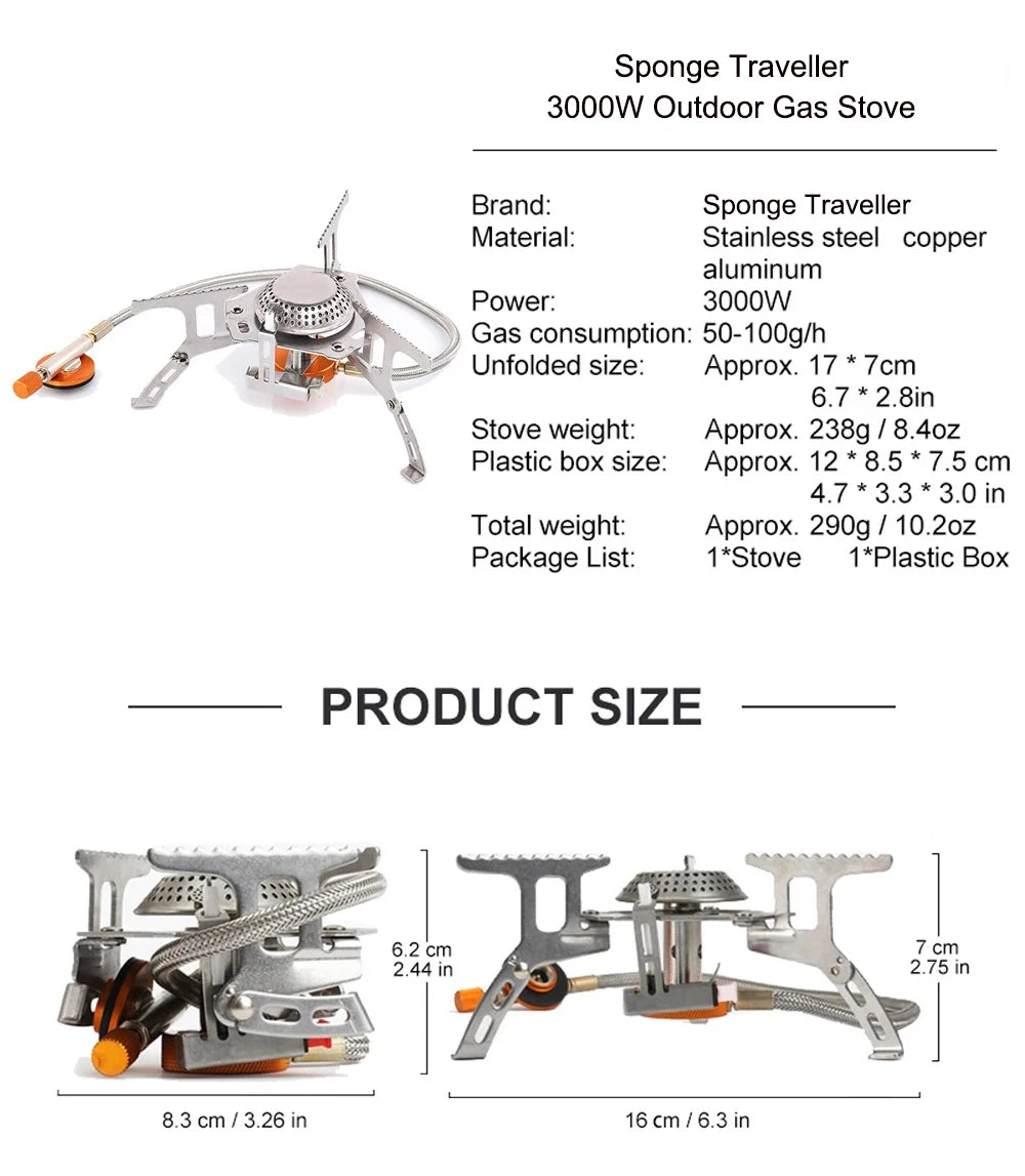 Estufa de Gas para acampar, estufa plegable portátil para mochilero al aire libre, equipo turÃstico para cocinar, senderismo, Picnic, 3500W