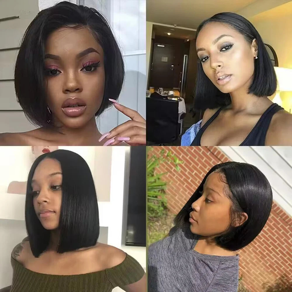 Peluca Bob corto, pelucas frontales de encaje transparente, cabello humano 100%, pelucas Bob rectas, pelucas frontales de encaje 13x4 prearrancadas para mujeres negras