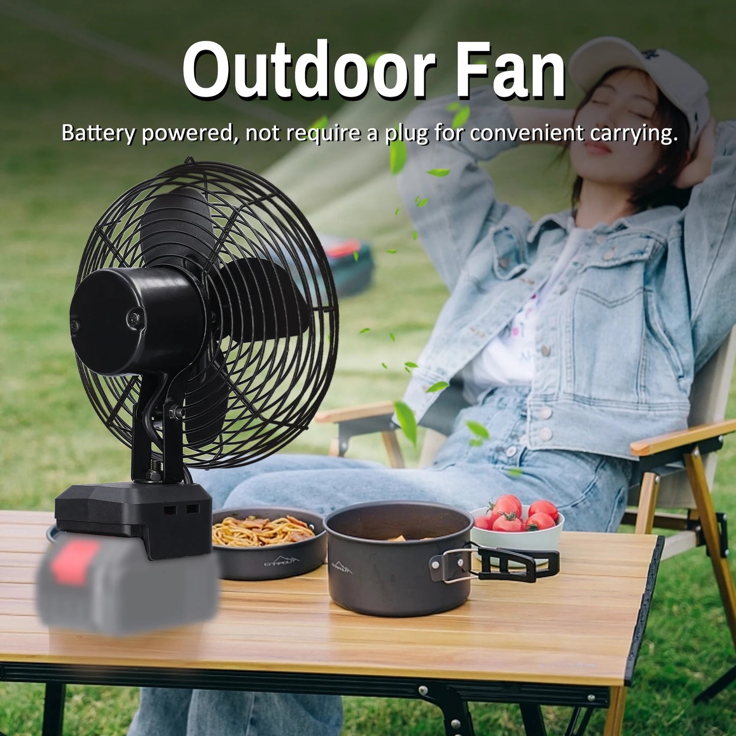 Ventilador de Camping portátil multifuncional para interiores y exteriores, ventilador de Metal inalámbrico, batería de litio, velocidad ajustable, para Picnic y Pesca