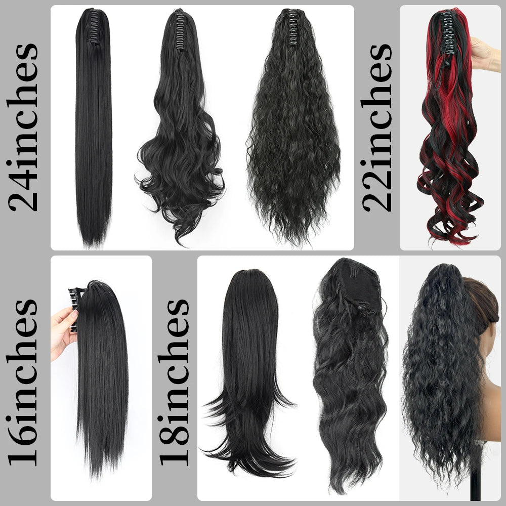 Extensiones de cabello de cola de caballo con Clip de garra larga y recta sintética, pieza de cabello de cola de caballo resistente al calor de 24 pulgadas para mujer, fiesta diaria