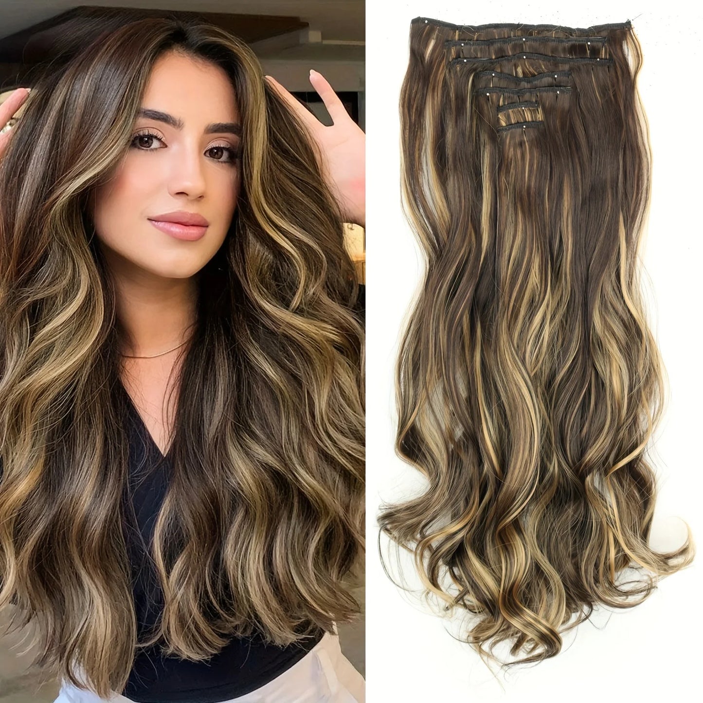 7 unids/set 16 Clips extensión de cabello negro largo liso pelo Natural Ombre peluca fibra resistente al calor para peinado de mujer