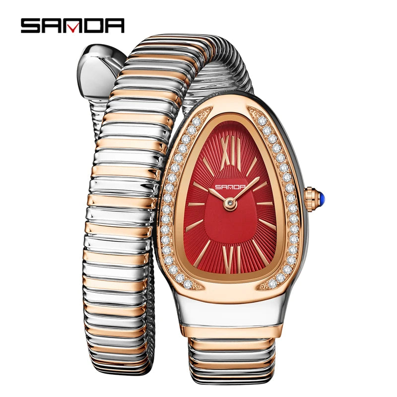 SANDA, superventas, 1151 reloj de mujer de gama alta con incrustaciones de diamantes en forma de serpiente, reloj de cuarzo de lujo ligero con temperamento Retro para mujer